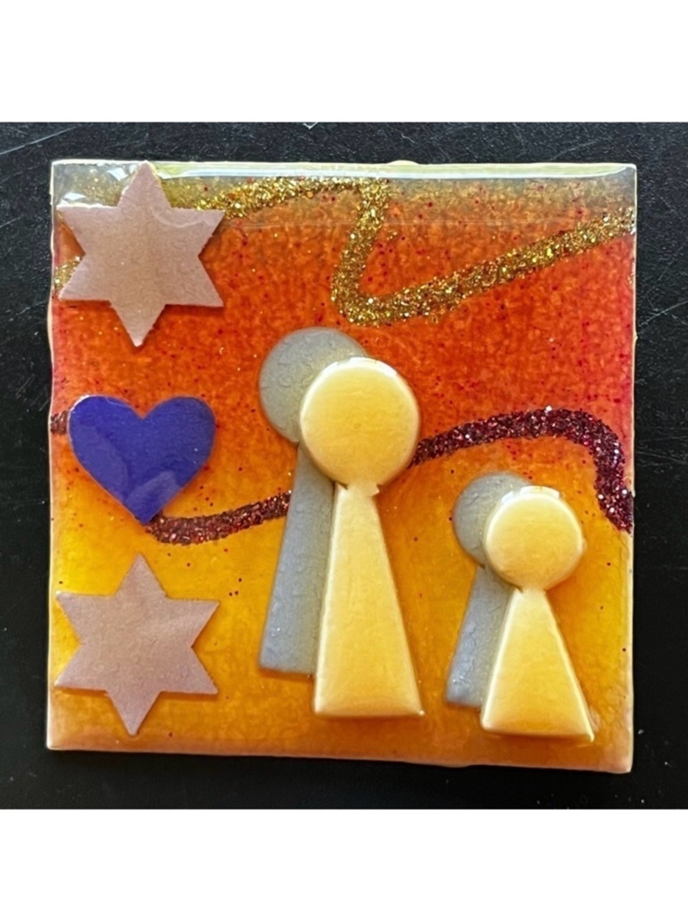 Lucinda People Pin Brooch | Handmade Glitter Heart Star David Orange Yellow Fall